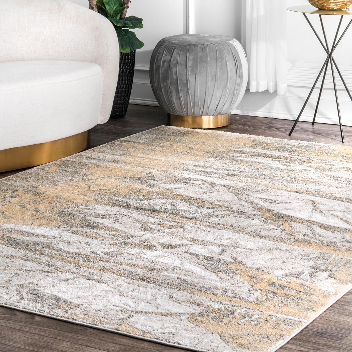 Gold and Silver Abstract 4' x 6' Reversible Area Rug