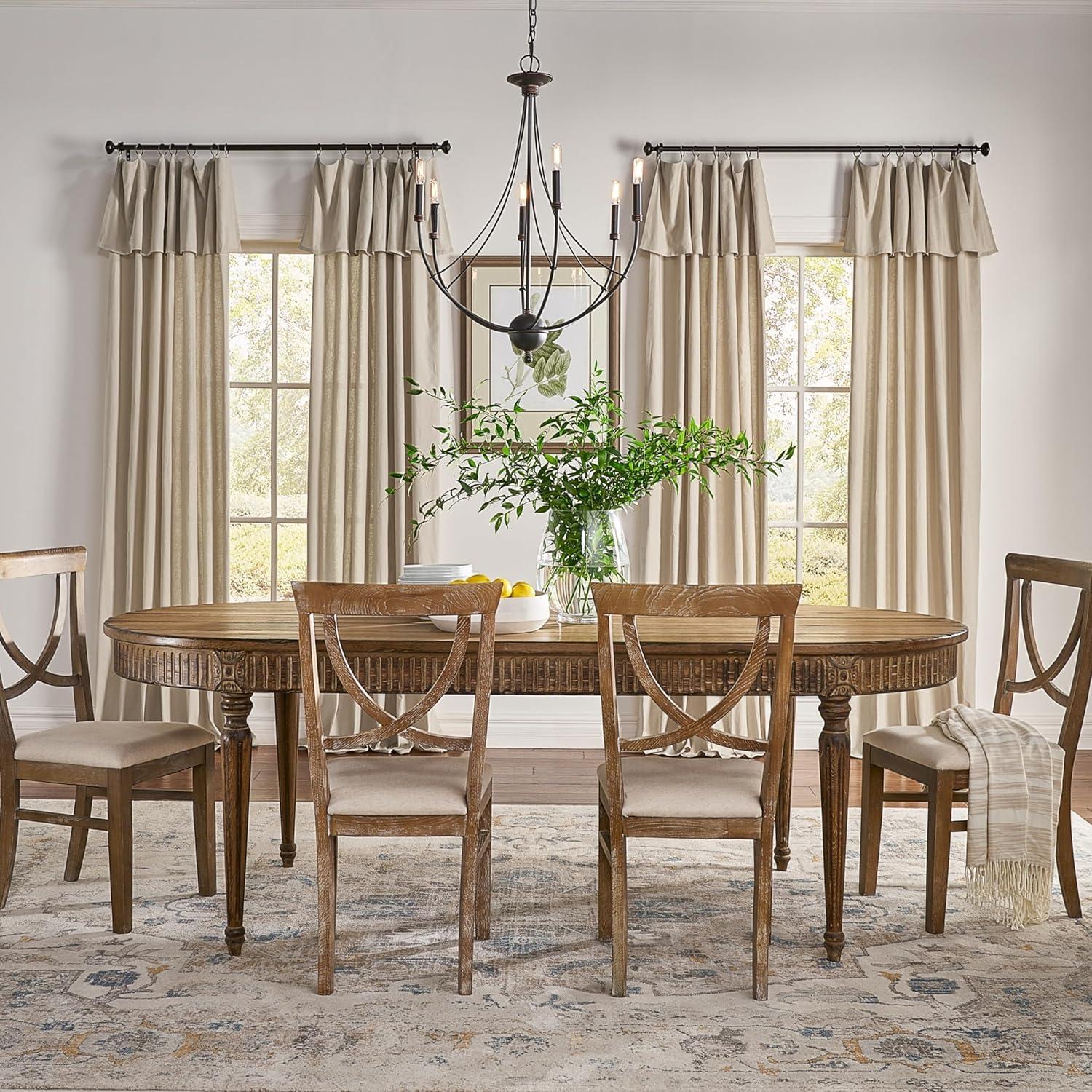 Mercantile Drop Cloth Light Filtering Ring Top Tab Farmhouse Curtain Panel with Valance Linen 63 Inches