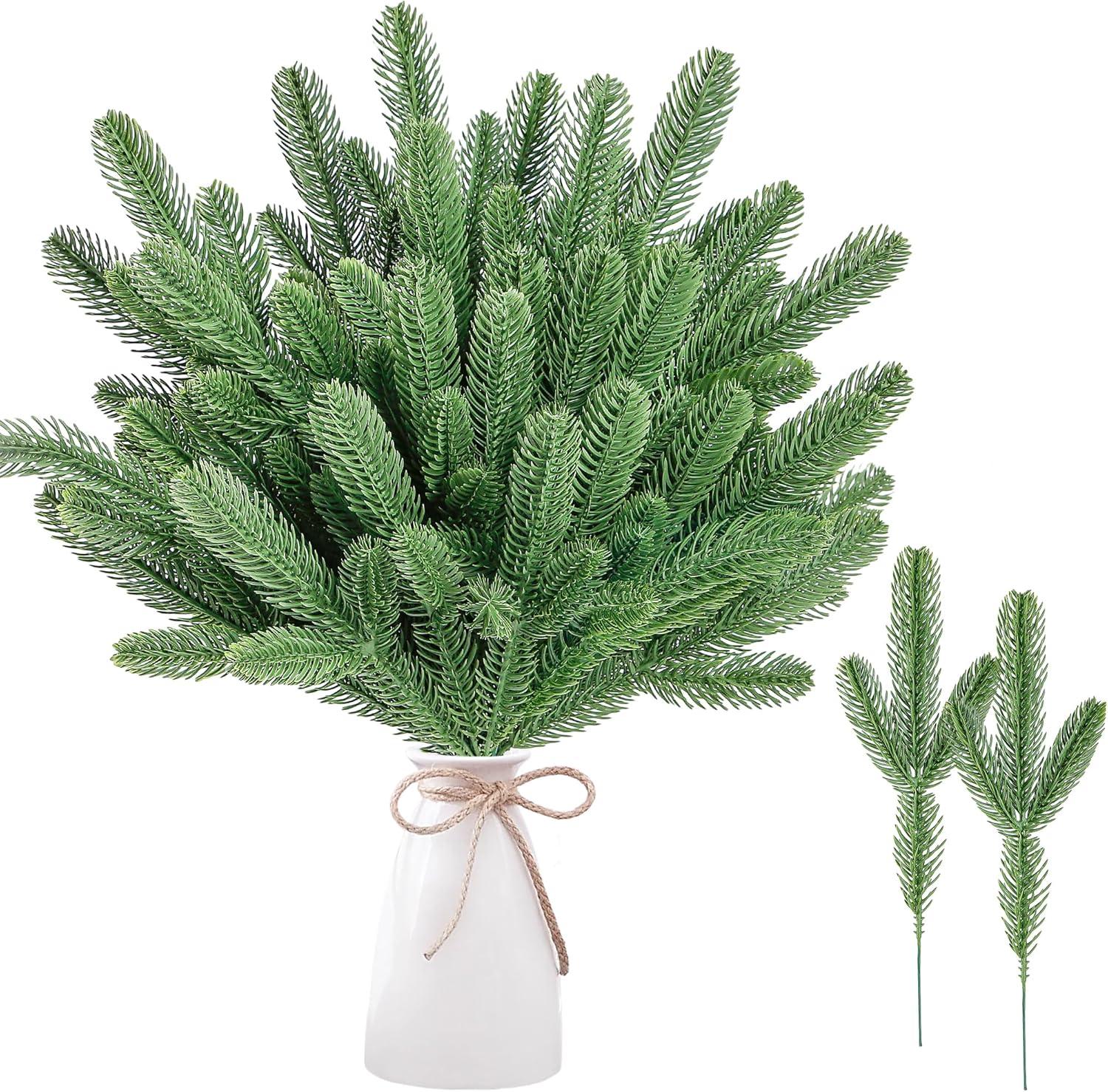 50-Piece Green Plastic Artificial Pine Branches for Outdoor Decoration