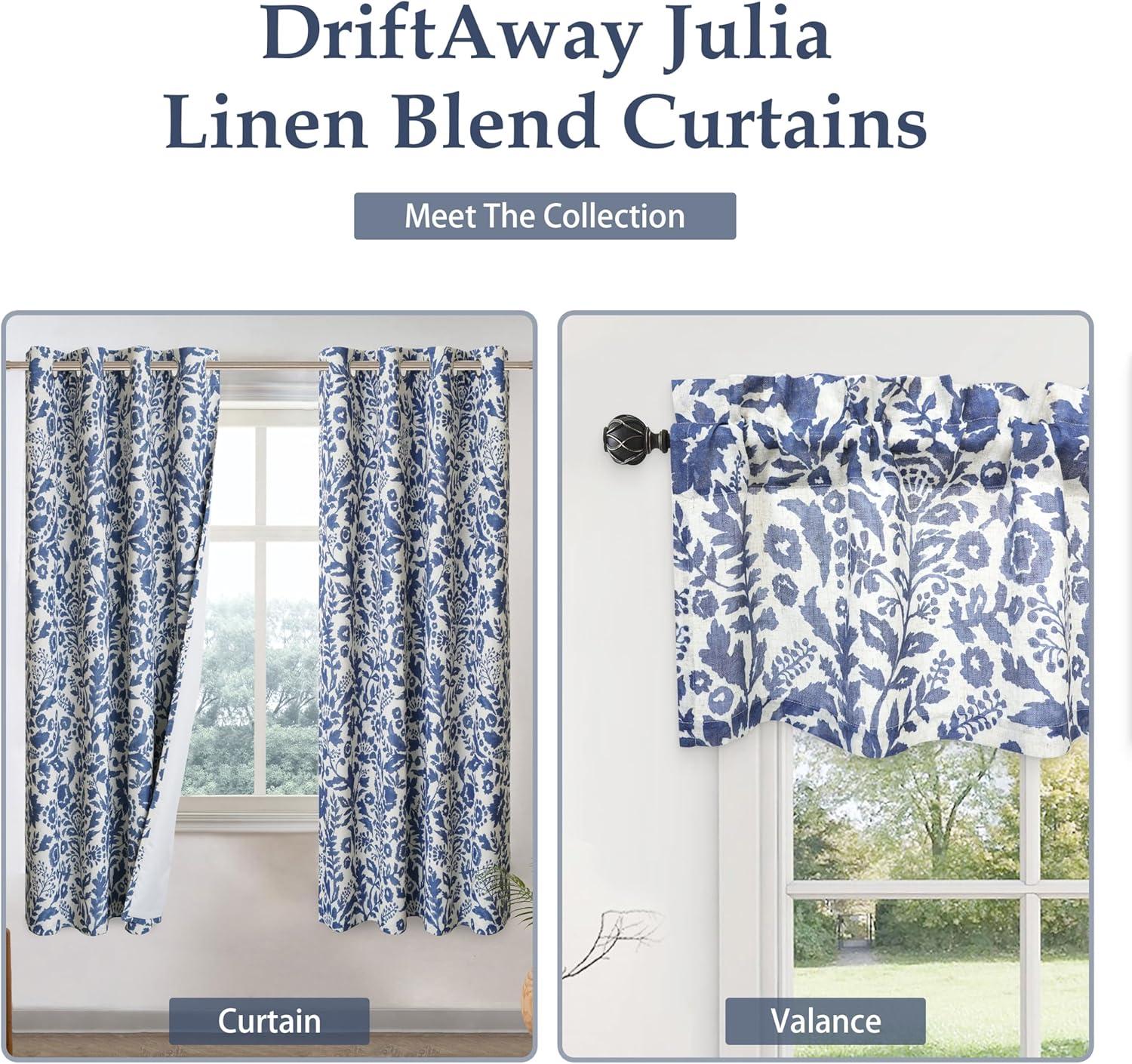 DriftAway Julia Watercolor Blackout Room Darkening Grommet Lined Thermal Insulated Energy Saving Window Curtains 2 Layers 2 Panels Each Size 96"L x 52"W Navy