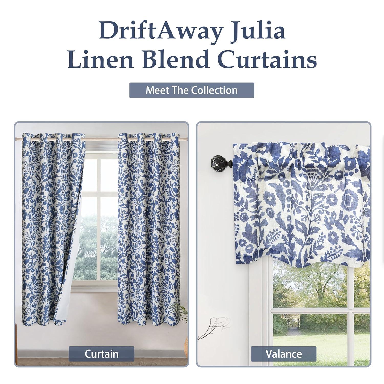 DriftAway Julia Watercolor Blackout Room Darkening Grommet Lined Thermal Insulated Energy Saving Window Curtains 2 Layers 2 Panels Each Size 96"L x 52"W Navy