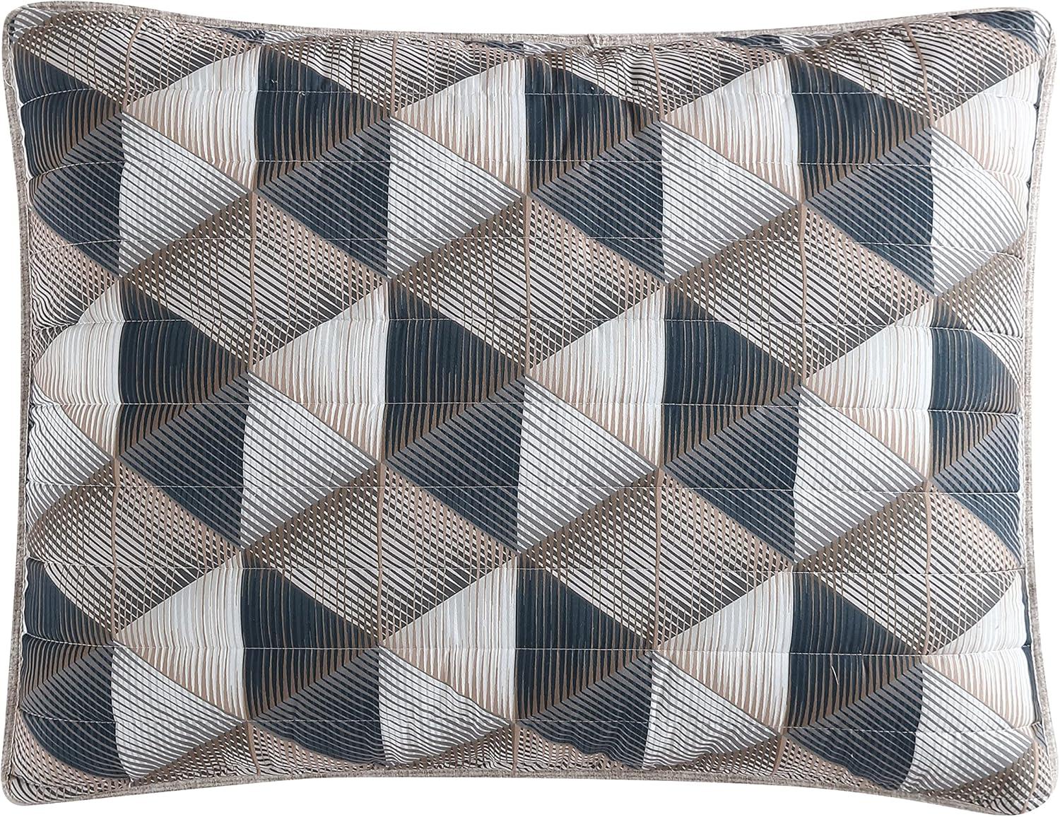 Geometric Gray and Brown Microfiber King Quilt Set