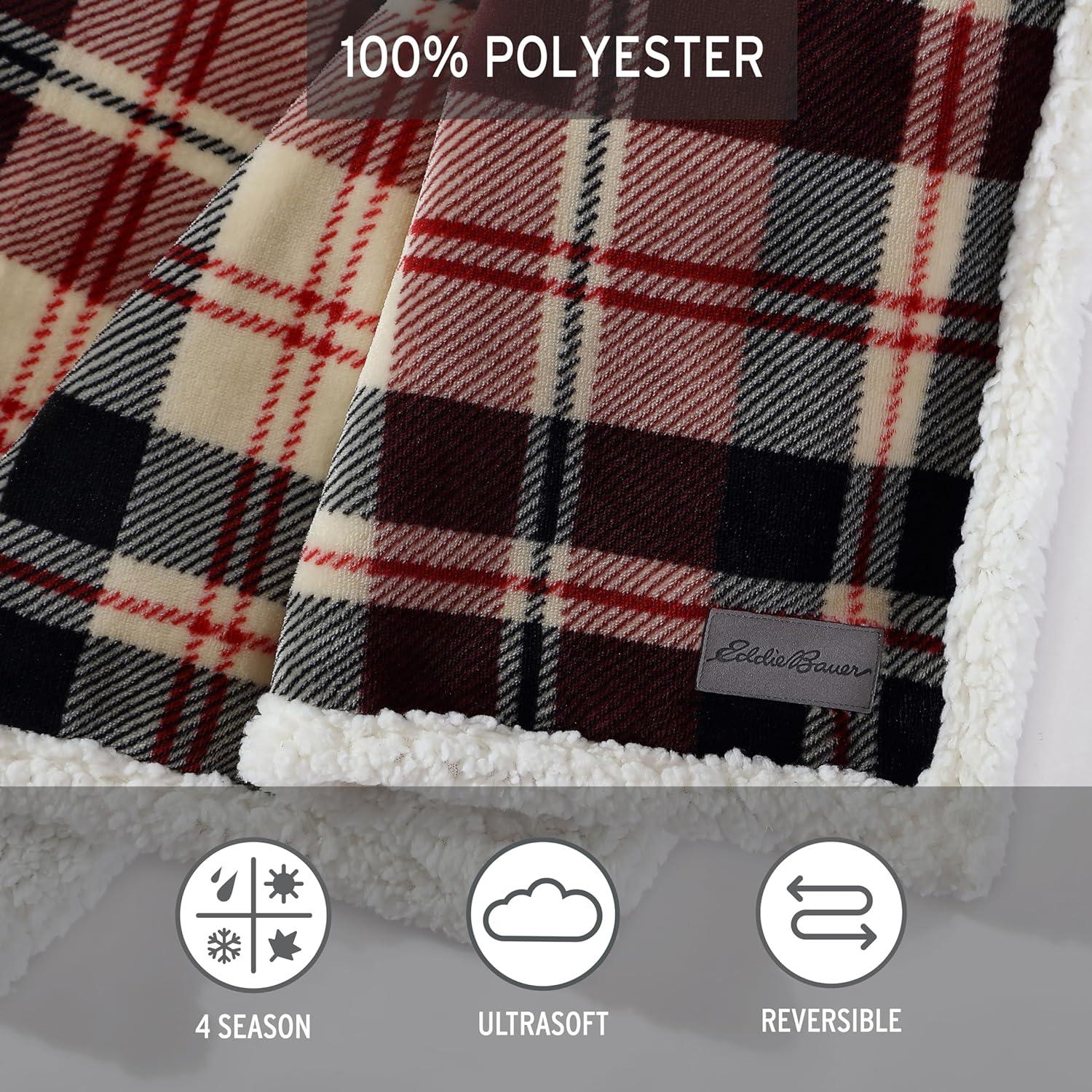 50"x60" Trailhead Plaid Reversible Throw Blanket Red - Eddie Bauer: Cozy Fleece, Machine Washable