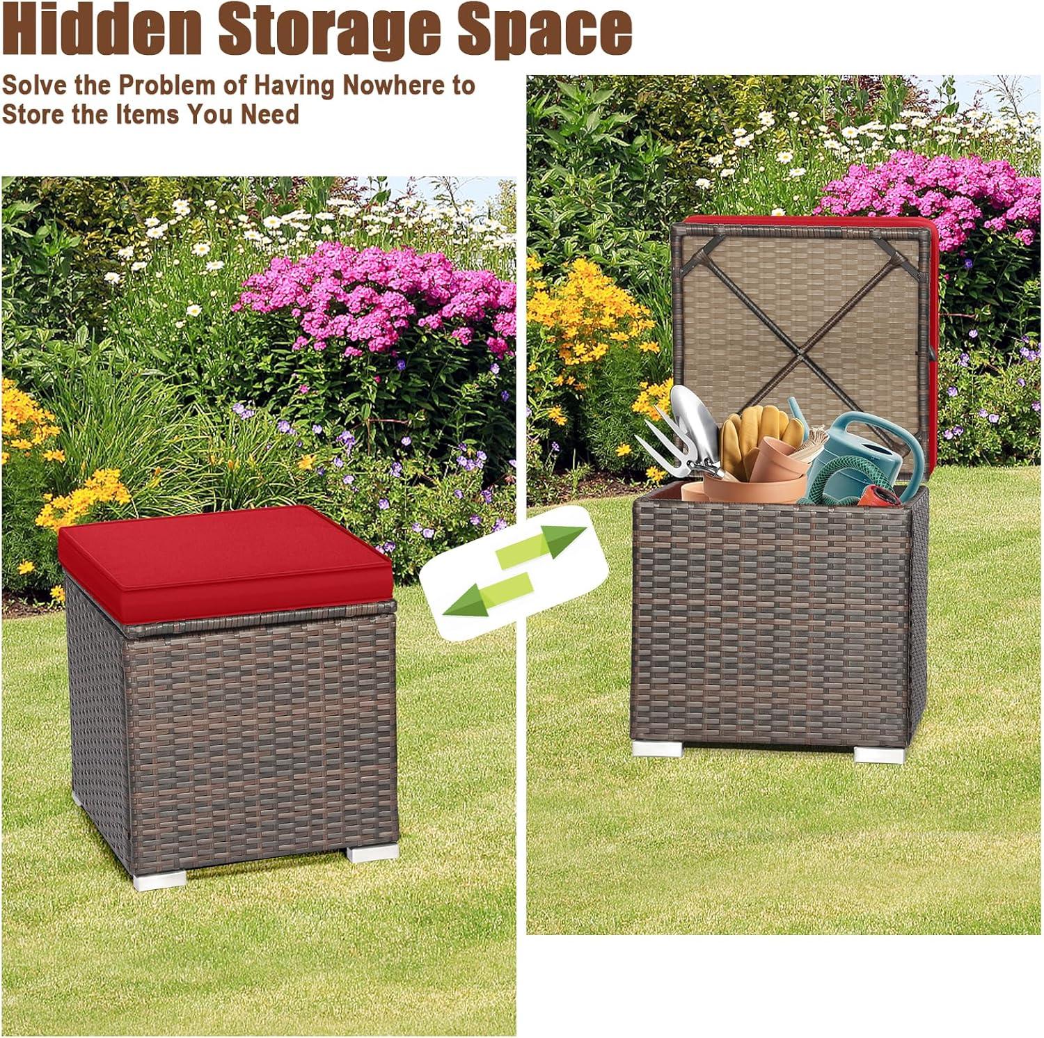 Latitude Run® 2-Pieces Patio Ottoman Set Outdoor Wicker Stool With Storage