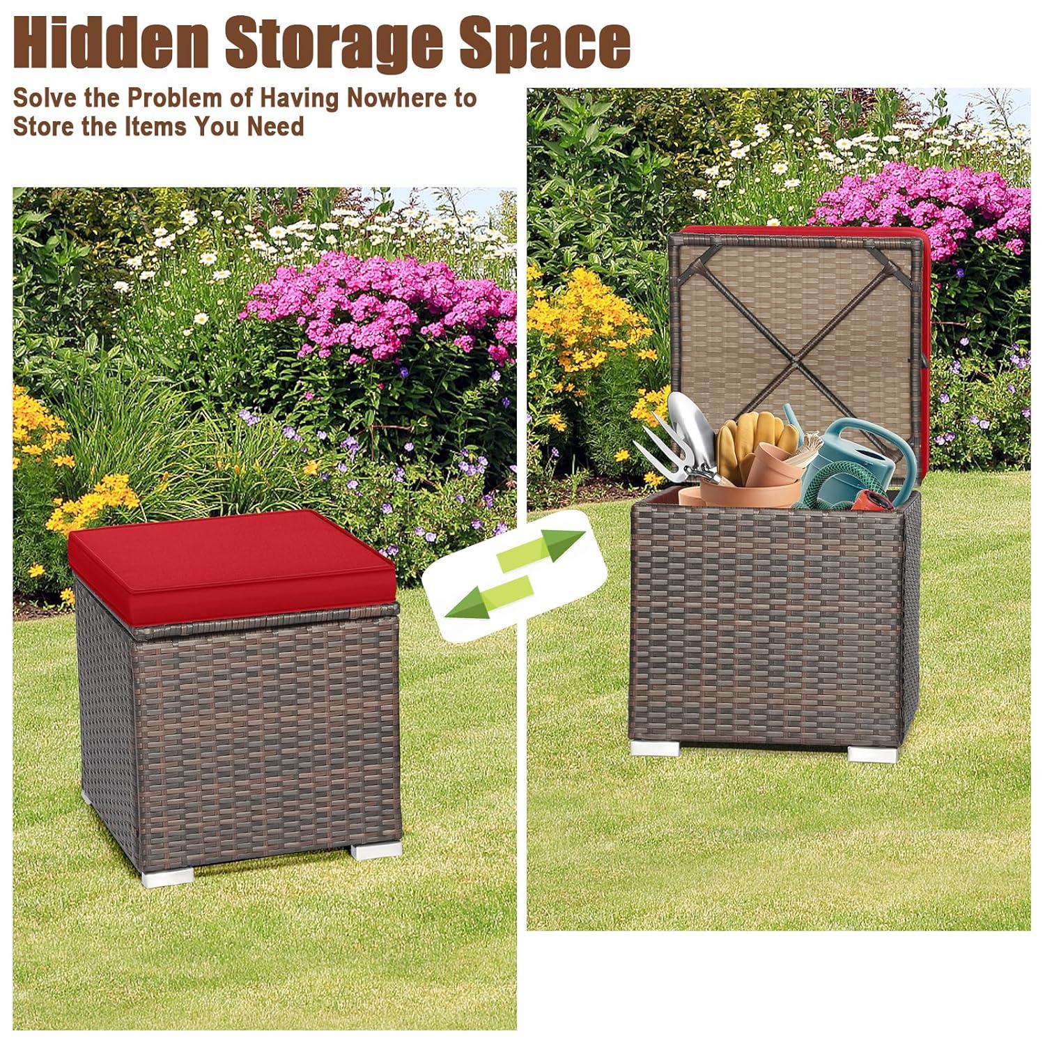 Latitude Run® 2-Pieces Patio Ottoman Set Outdoor Wicker Stool With Storage