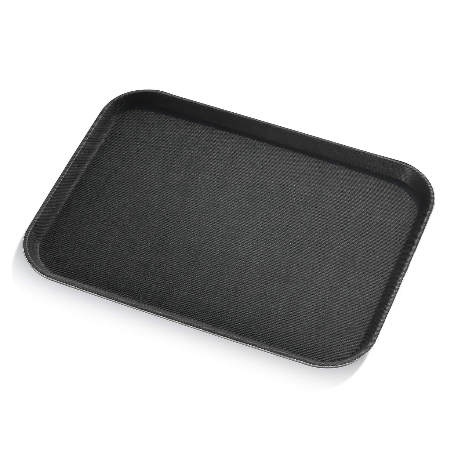 New Star Foodservice Restaurant Grade Non-Slip Tray, Plastic, Rubber Lined, Rectangular (Black, 15-Inch x 20-Inch)