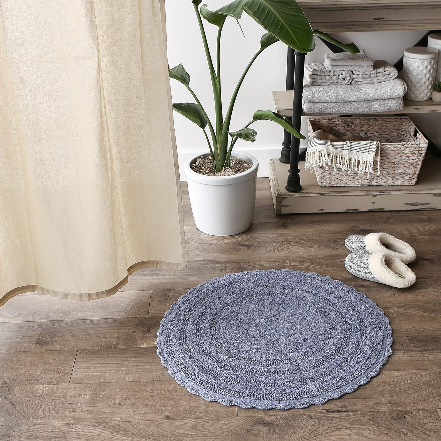 Stonewash Blue Round Crochet Bath Mat