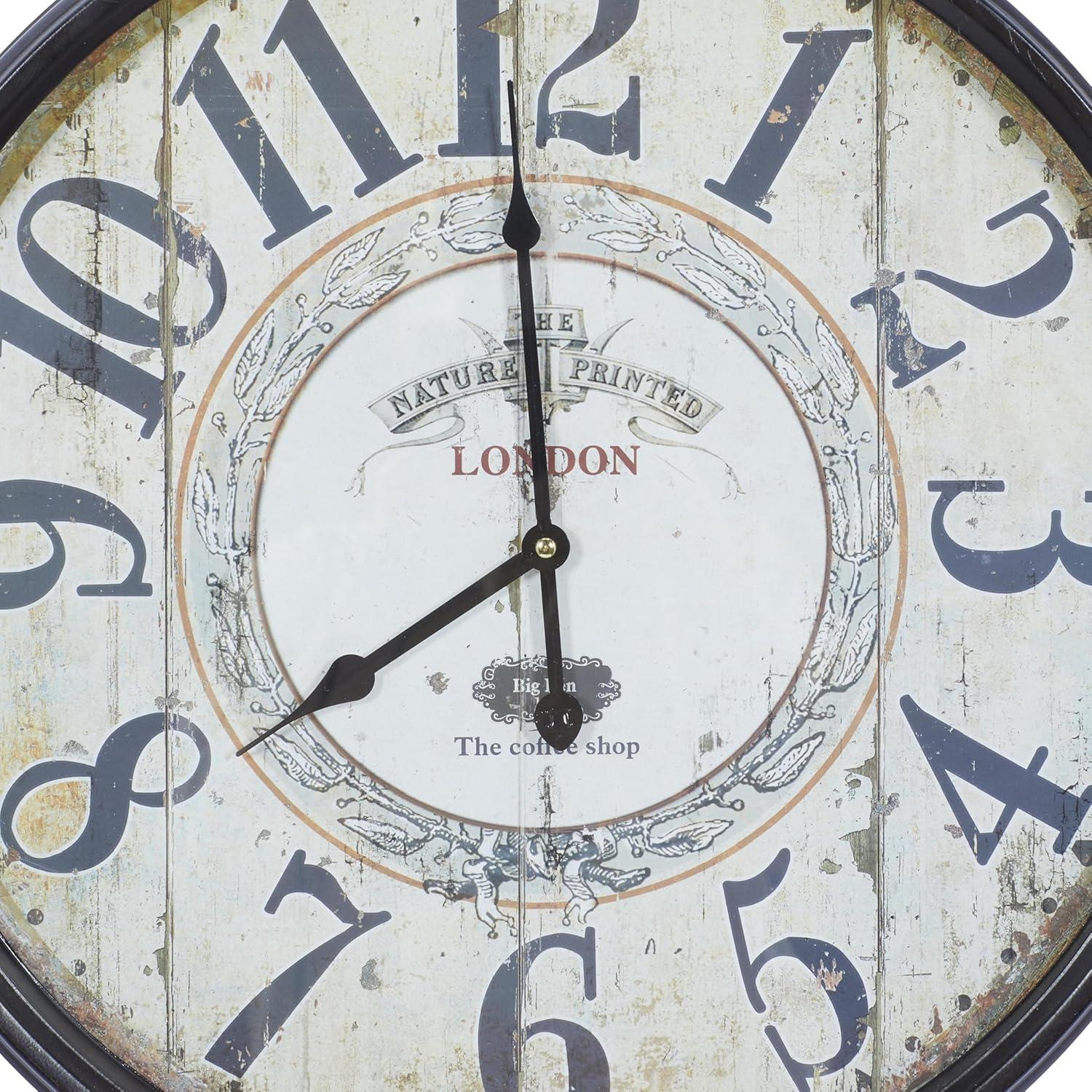 DecMode 20" Black Metal Finial Distressed Pocket Watch Inspired Wall Clock with Beige Clockface