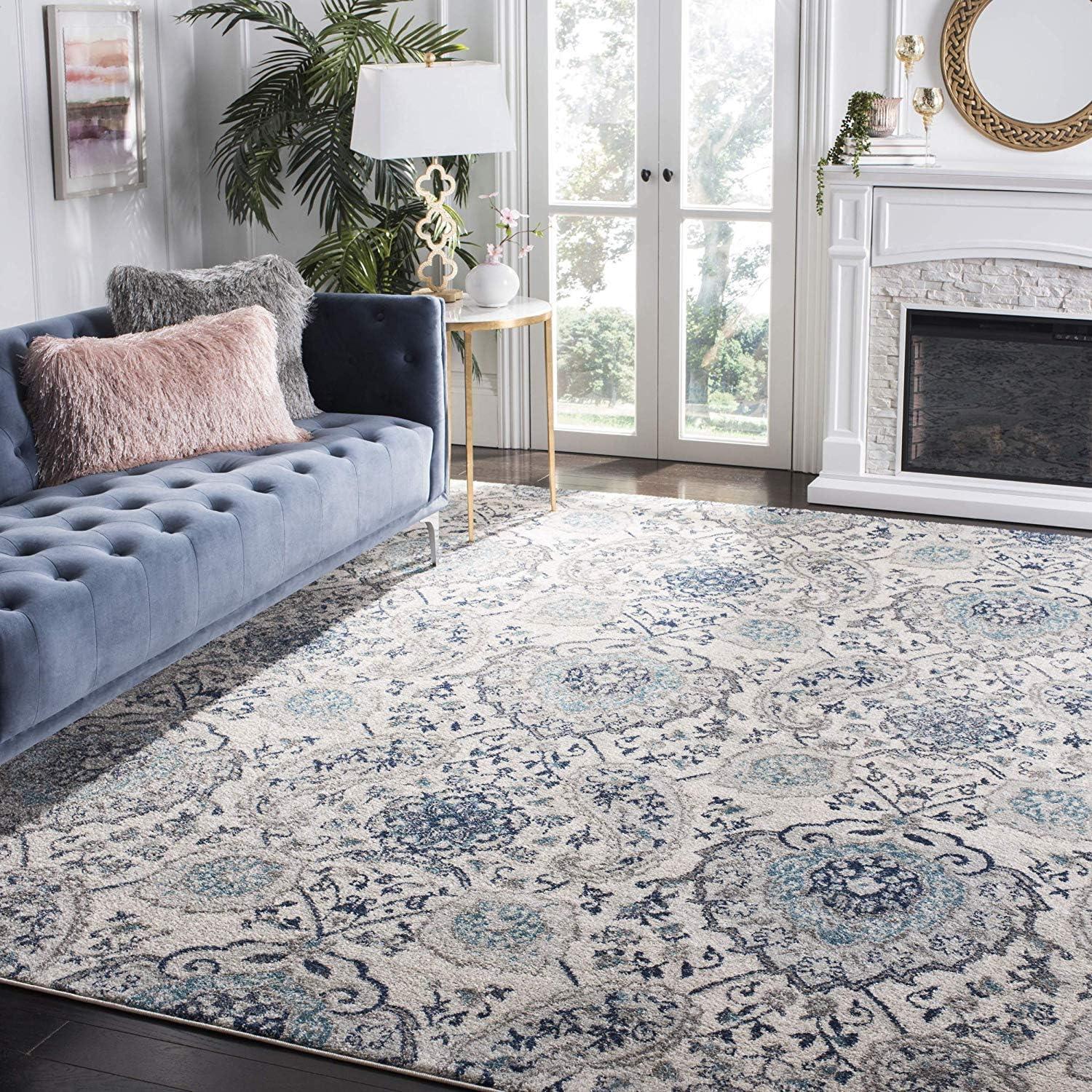SAFAVIEH Madison Hope Floral Paisley Area Rug, Cream/Light Grey, 10' x 10' Square