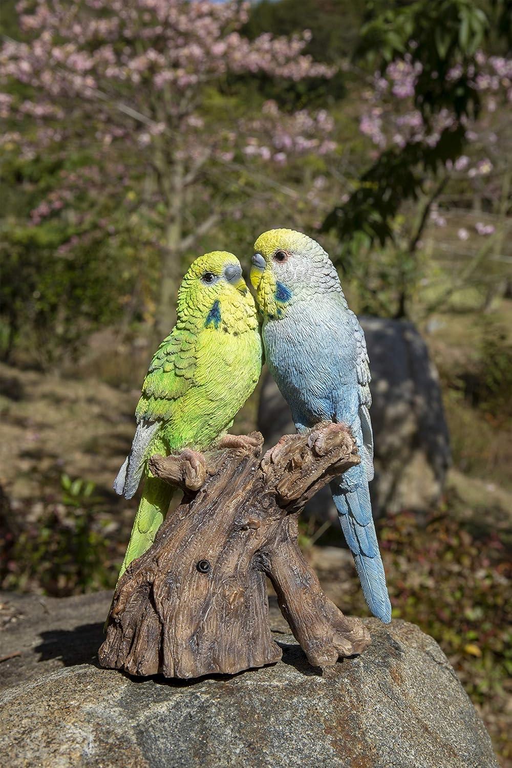 Motion Activated Singing Couple Budgerigar on Stump