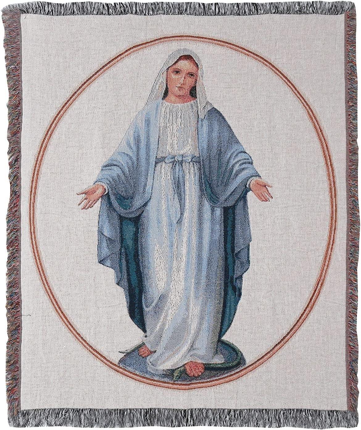 Virgin Mary Blue Tapestry Cotton Throw Blanket 50 x 60 Inches