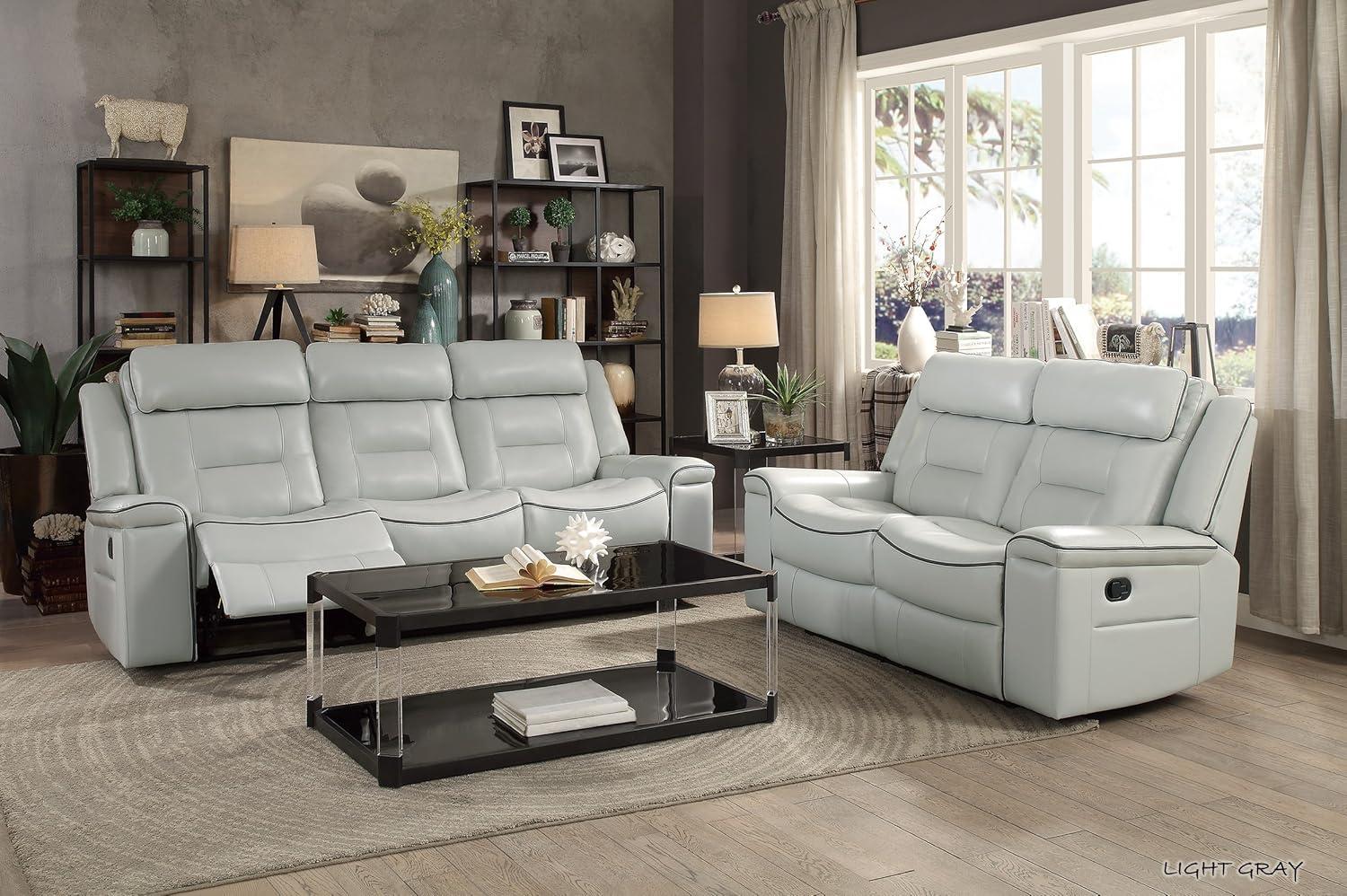 Homelegance Darwan 88" Leather Gel Double Reclining Sofa, Light Gray