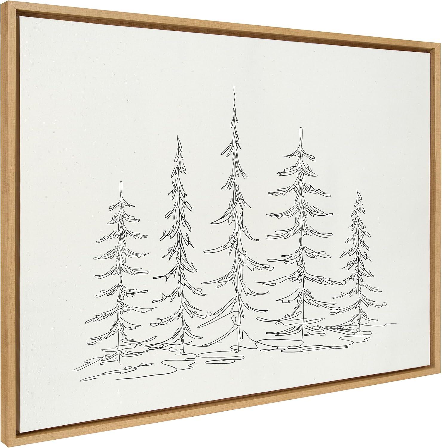 Kate and Laurel Sylvie Minimalist Evergreen Trees Sketch Framed Canvas Wall Art by The Creative Bunch Studio, 28x38 Natural, Modern Minimal Tree Line Wall Art