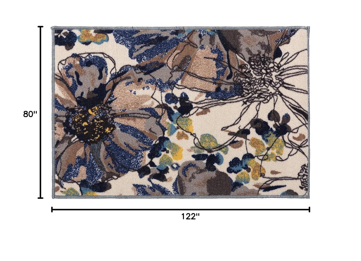 World Rug Gallery Modern Bright Flowers Non-Slip Area Rug - Cream 2'7"x4':  Low Pile,  Floral,  Stain-Resistant,  Indoor Use