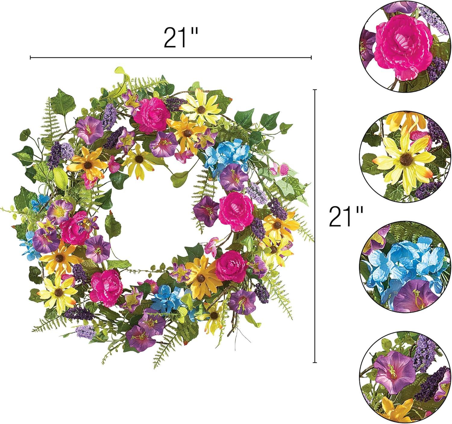 Collections Etc Colorful 17" Mixed Floral Spring Summer Wreath with Yellow Daisies