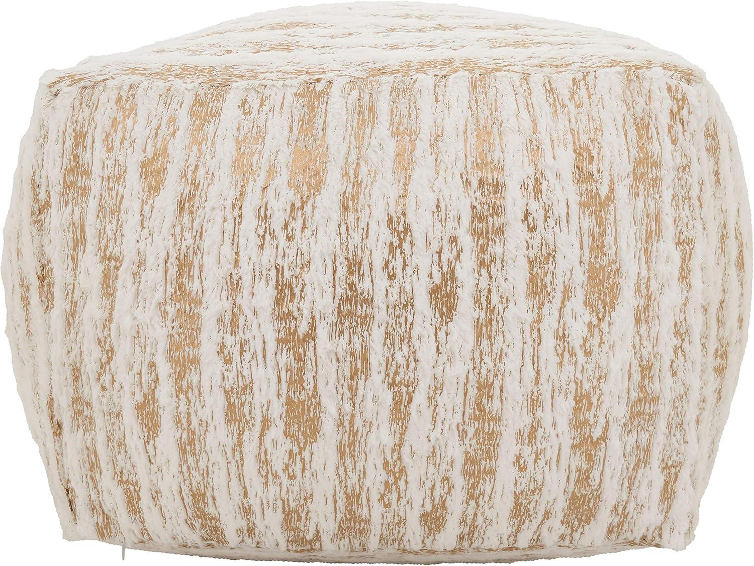 Saro Lifestyle Floor Pouf With Foil Print Faux Fur Design