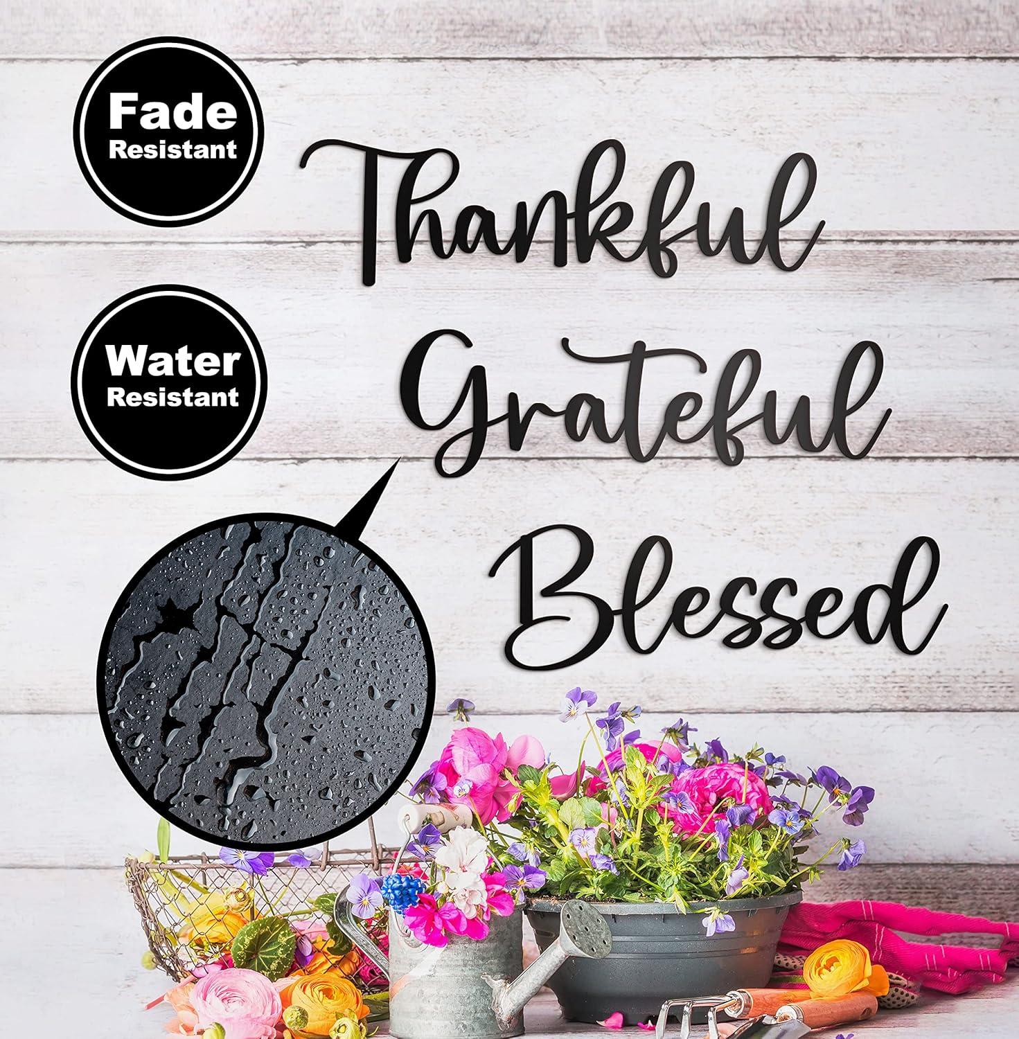 Vivegate Metal Wall Art Decor - 17.5'' x 15.5'' Thankful Grateful Blessed Signage, 3 Pieces, Black, Durable Sign for Home Decor