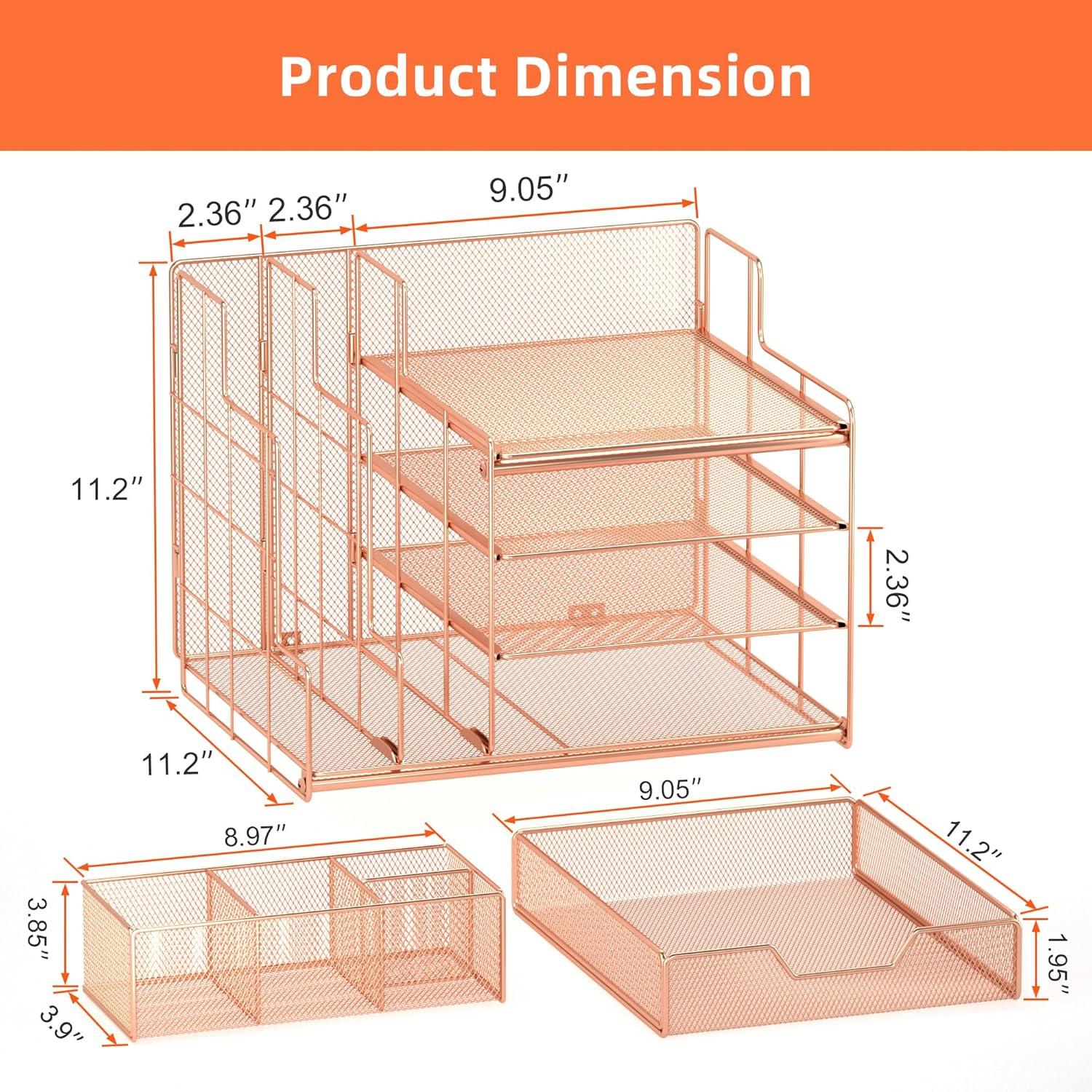 Desk Organizers and Desk Accessories - Rose Gold Desk Organizer with File Sorters, File Organizer with Drawer, Desk Accessories & Workspace Organizers for School Office Supplies