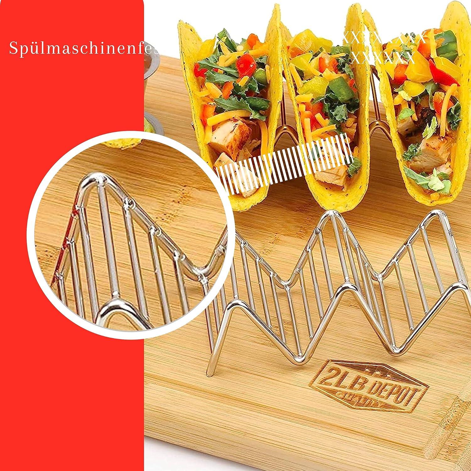 2 Lb Depot Premium Stainless Steel Stackable Taco Holders - Holds 2-5 Hard or Soft Tacos, Five Styles Available - Set of 2