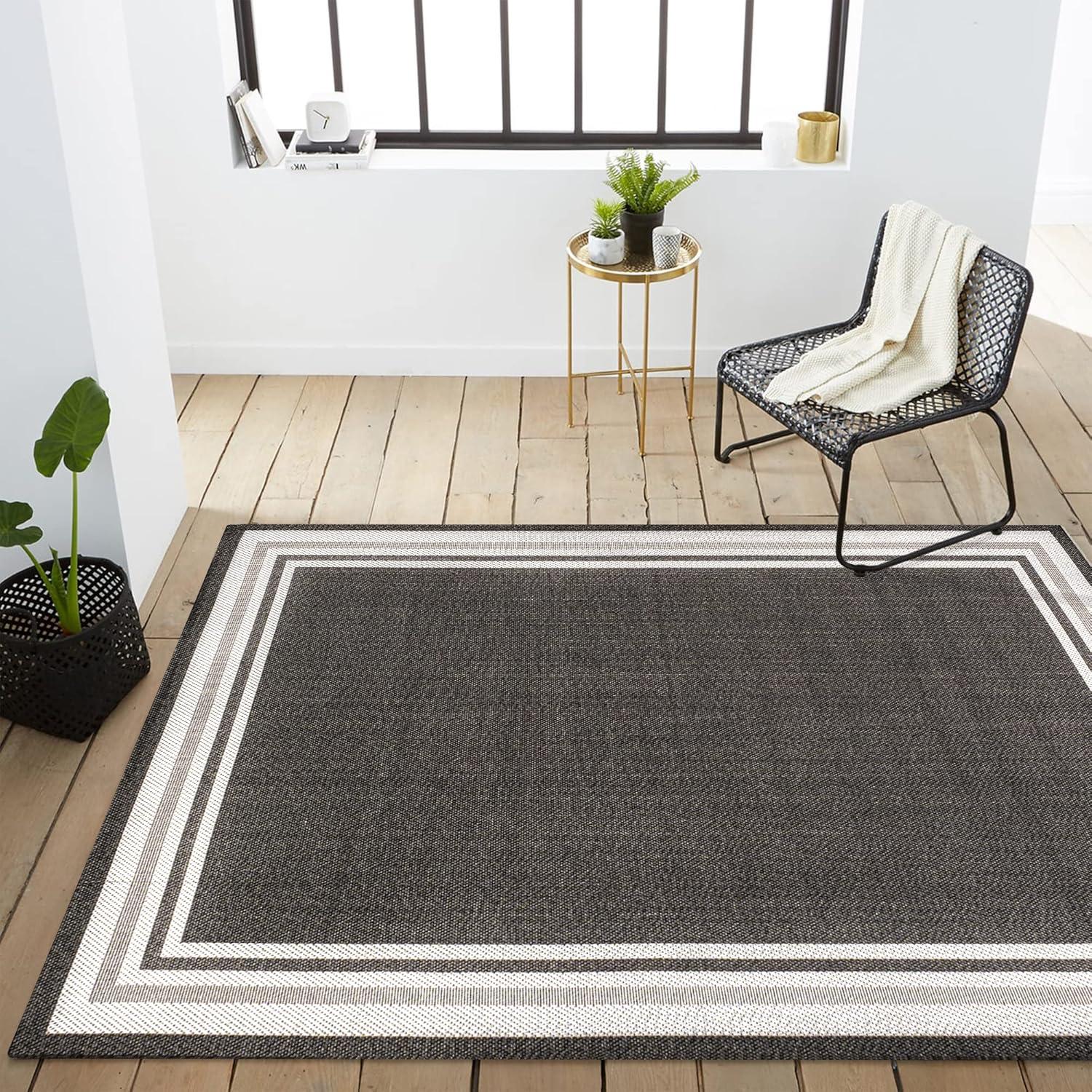 James Modern Border Stripe Indoor/Outdoor Area Rug - JONATHAN Y