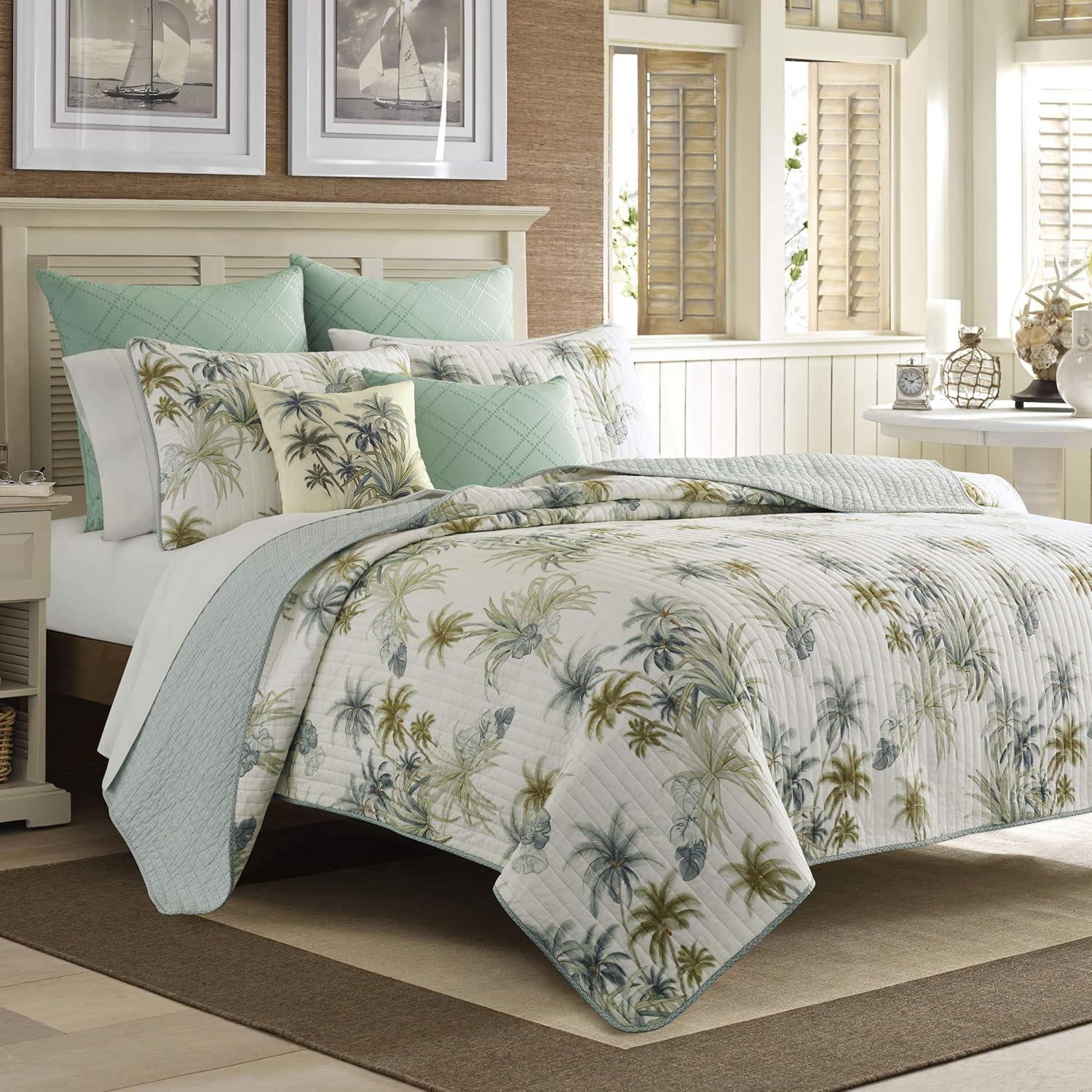 Tommy Bahama Serenity Palms Aqua Cotton Reversible Quilt