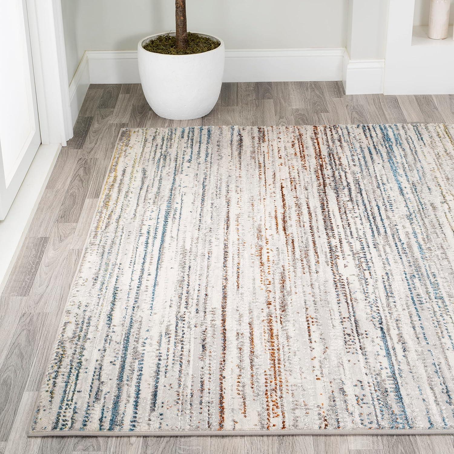 JONATHAN Y Loom Modern Strie'  Gray/Blue/Orange 3 ft. x 5 ft. Area Rug