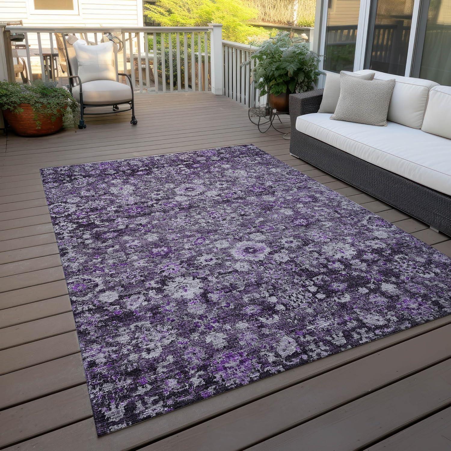 Purple Rectangular Machine-Washable Synthetic Area Rug