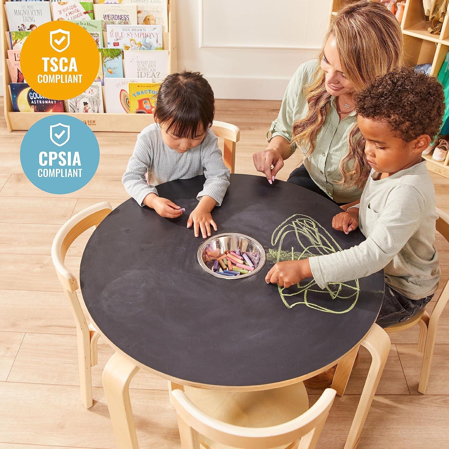 ECR4Kids Bentwood Round Table and Curved Back Chair Set, Kids Furniture, 5-Piece