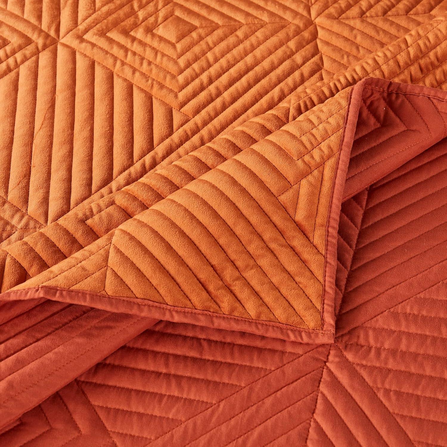 Greenland Home Fashions 3pc King Riviera Velvet Quilt & Sham Set Spice Orange: Microfiber, Zipper Closure, Year-Round