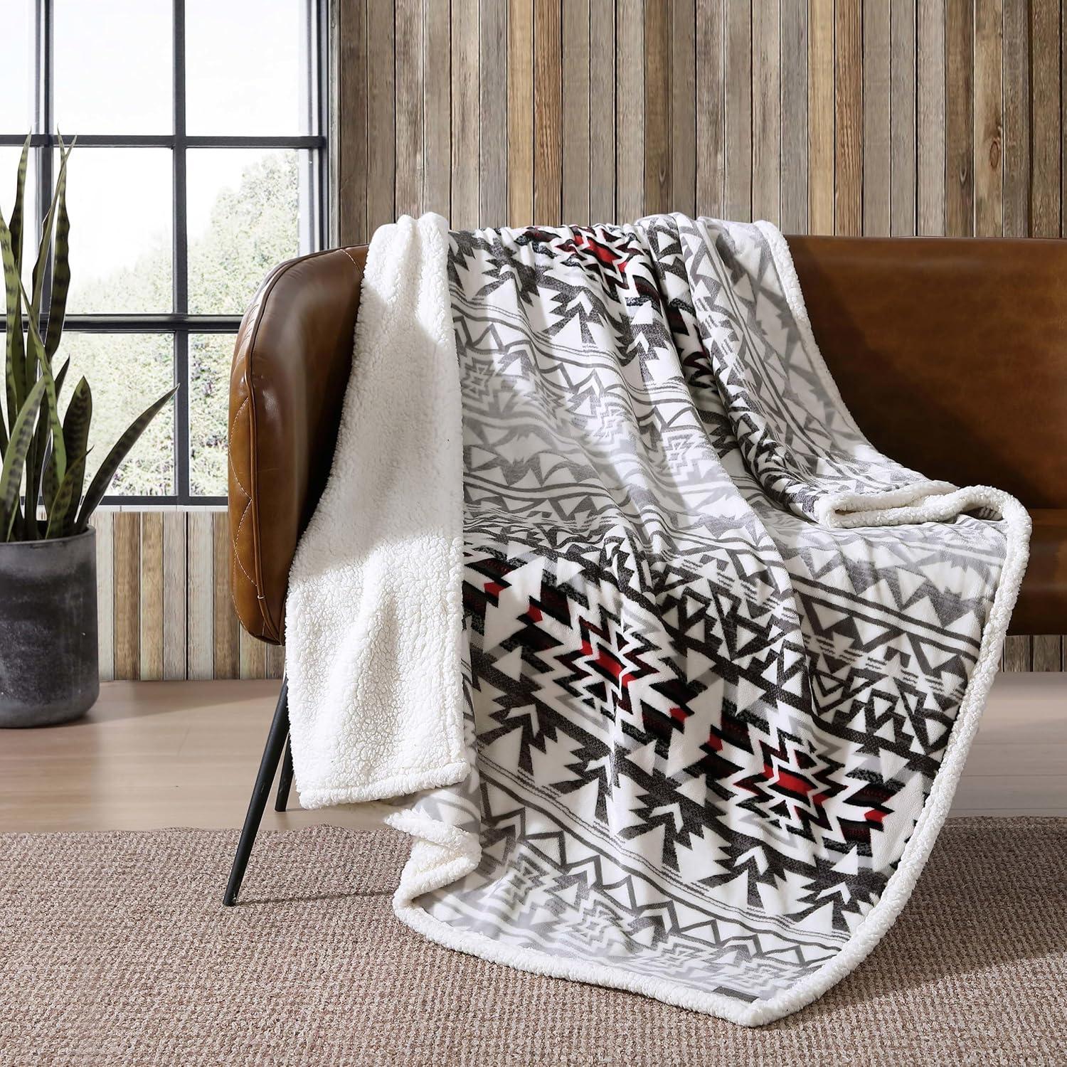 Eddie Bauer Printed Plush Fleece/Sherpa Throw Blankets