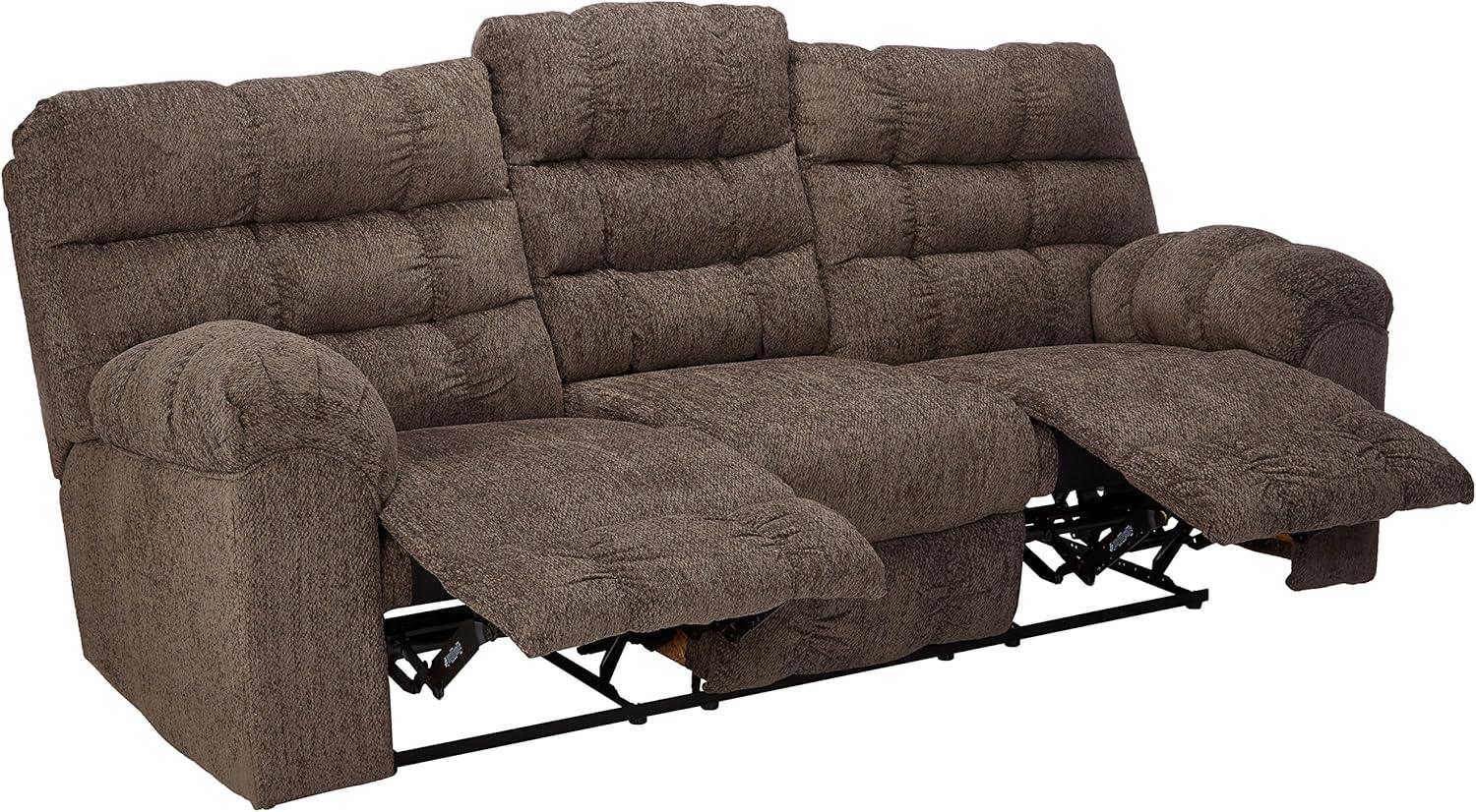 Slate Tufted Fabric Reclining Sofa with Storage and Cup Holders