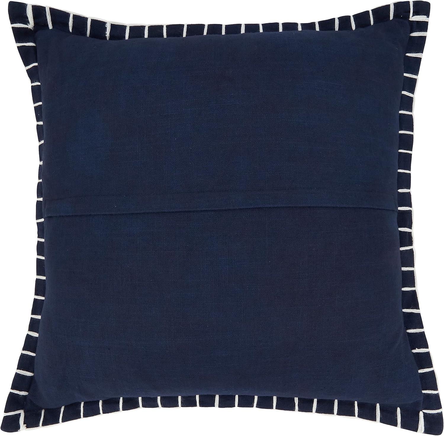 20"x20" Oversize Minimalist Chic Chunky Whip Stitch Down Filled Square Throw Pillow Navy Blue - Saro Lifestyle