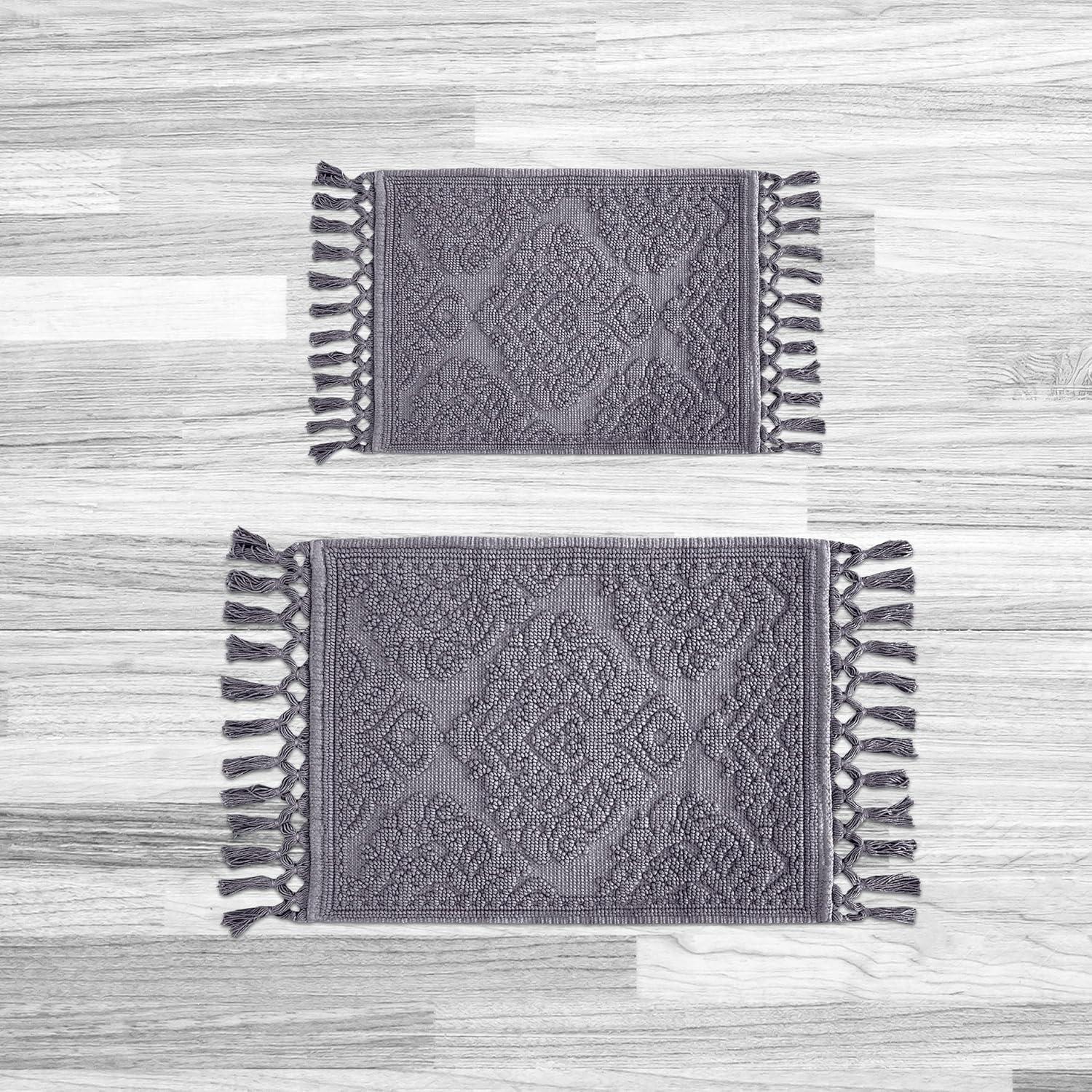 Jean Pierre Ricardo Cotton Fringe 2-Piece Bath Rug Set, Dark Grey