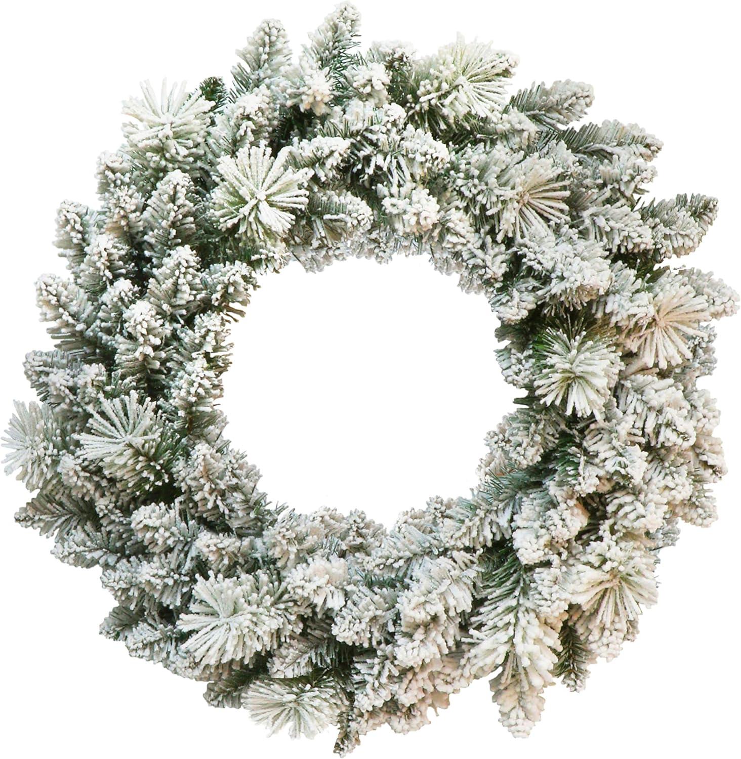 24" Flocked Green Pine Artificial Christmas Wreath