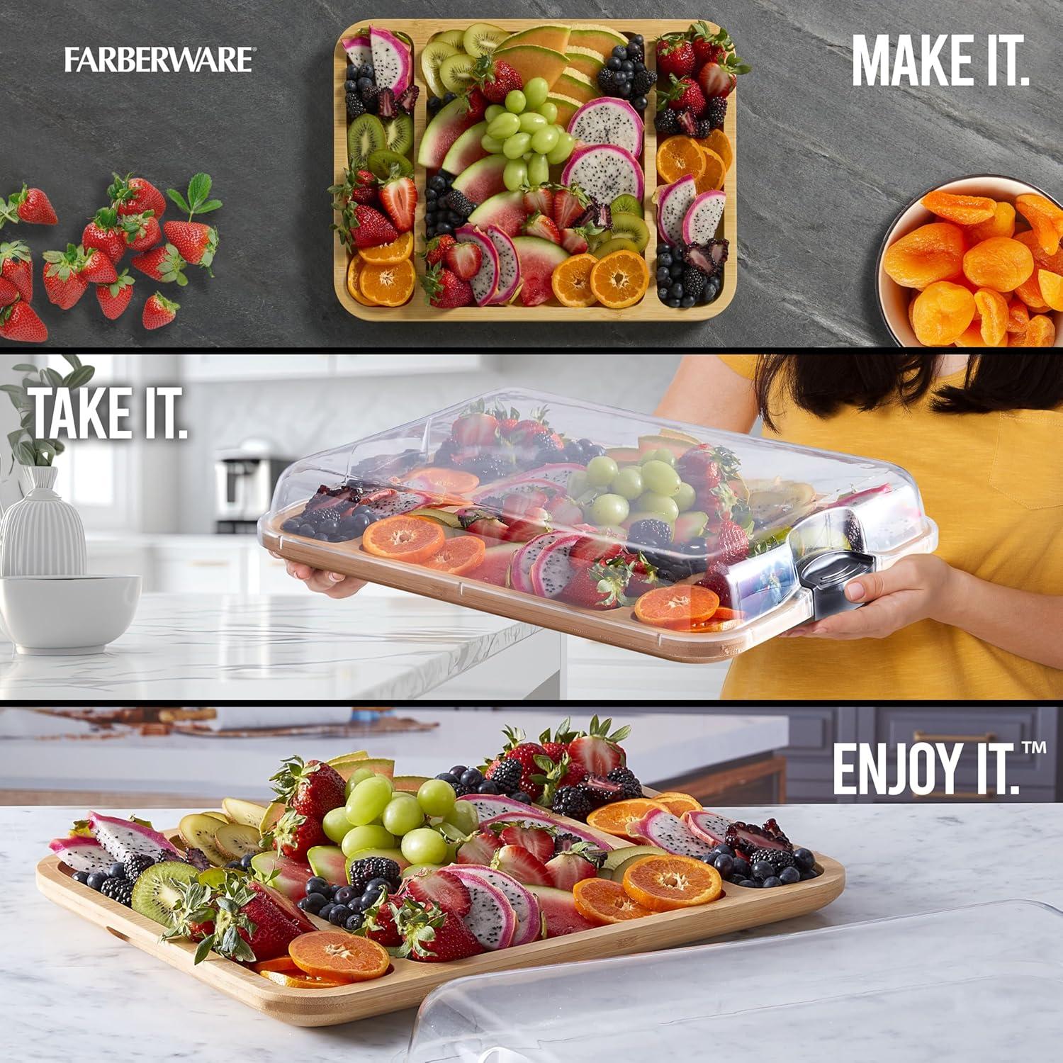 Farberware Farberware Build-A-Board 11 x 14 in. Bamboo Charcuterie Board With Locking Lid