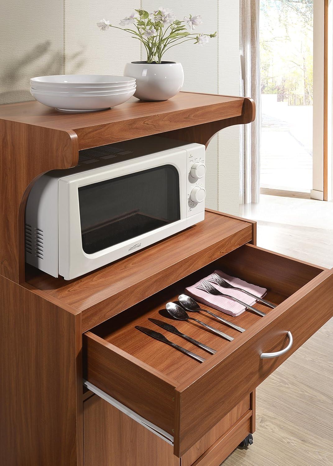 Microwave Kitchen Cart in Cherry - Hodedah