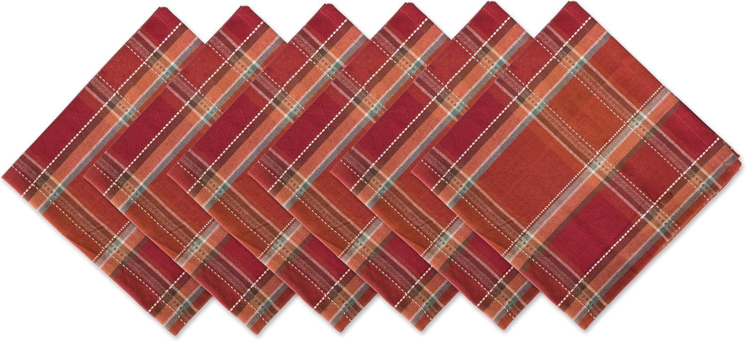 Autumn Spice Plaid Cotton Napkin Set - 20x20, 6 Piece