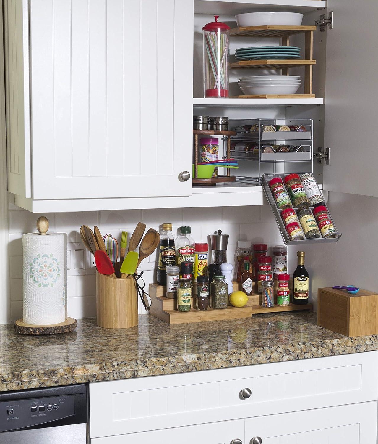 Expandable Bamboo 3-Tier Step Shelf Spice Rack