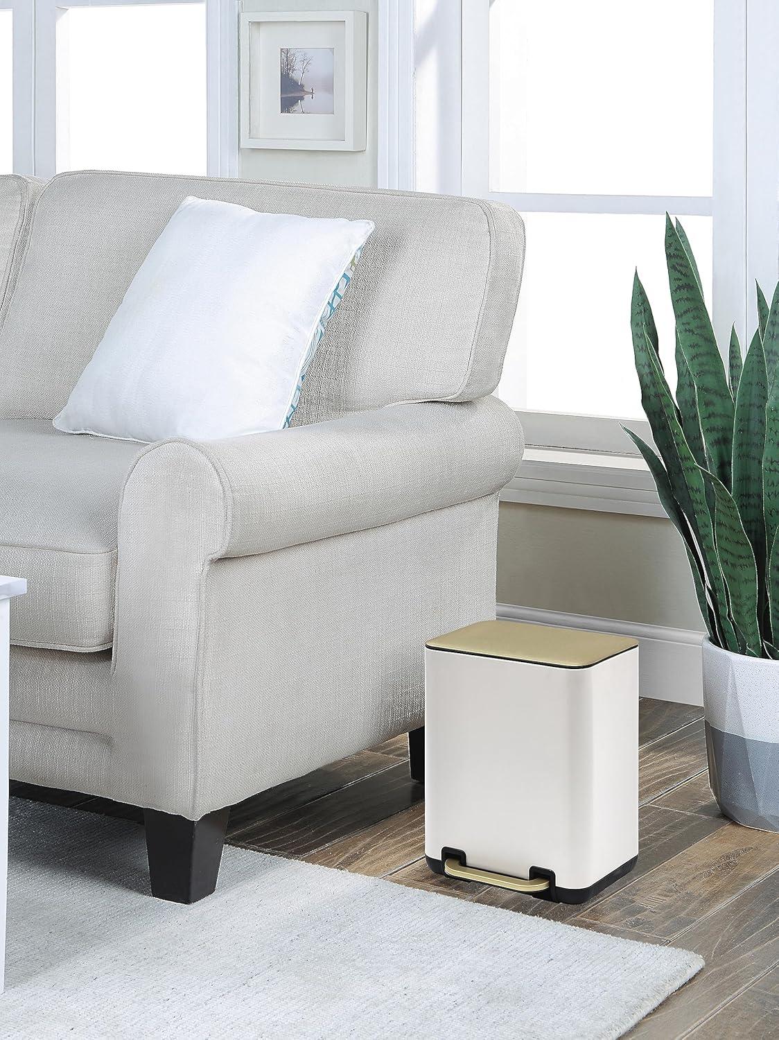 SunnyPoint Trash Can with Plastic Inner Bucket 1.58 Gallon White&Gold (YH-6LTCAN-WGD)