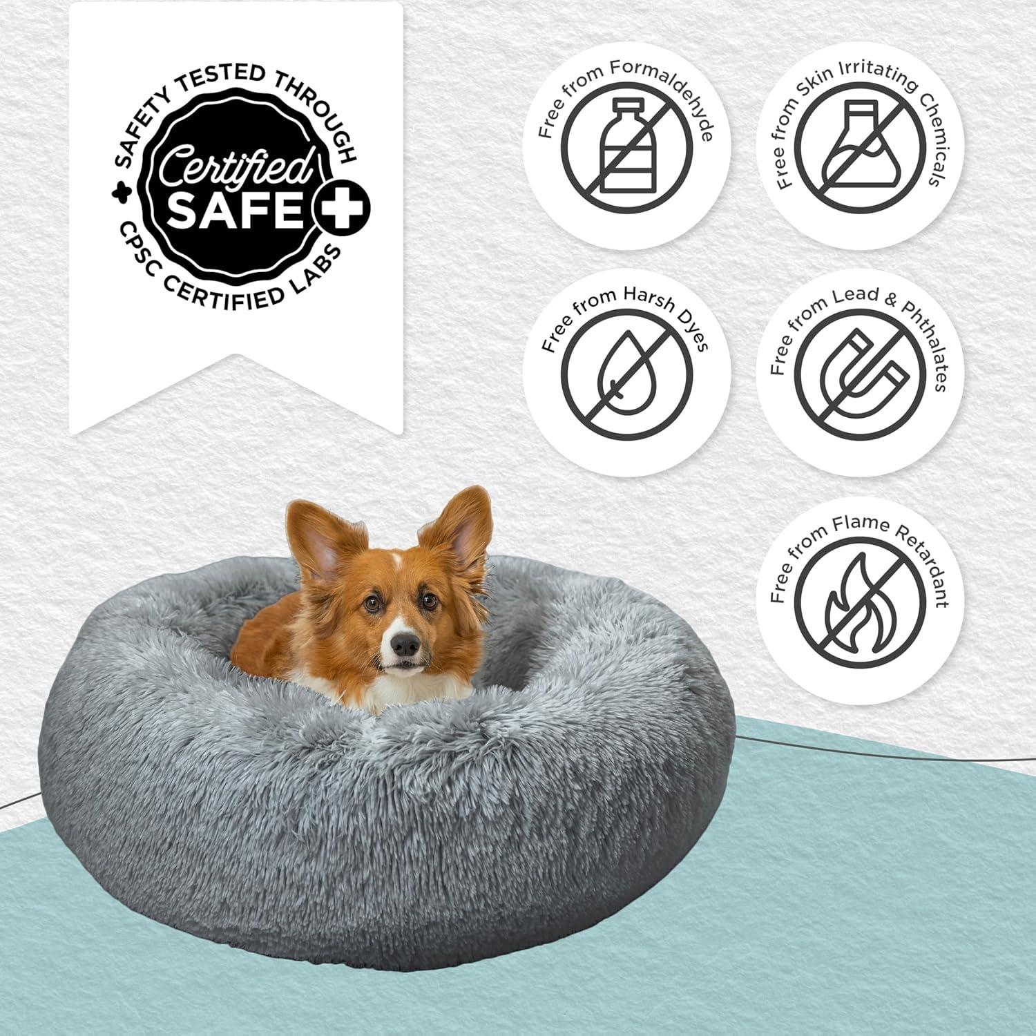 Best Friends by Sheri The Original Calming Donut Dog and Cat Bed in Shag Fur Gray, Small 23x23"