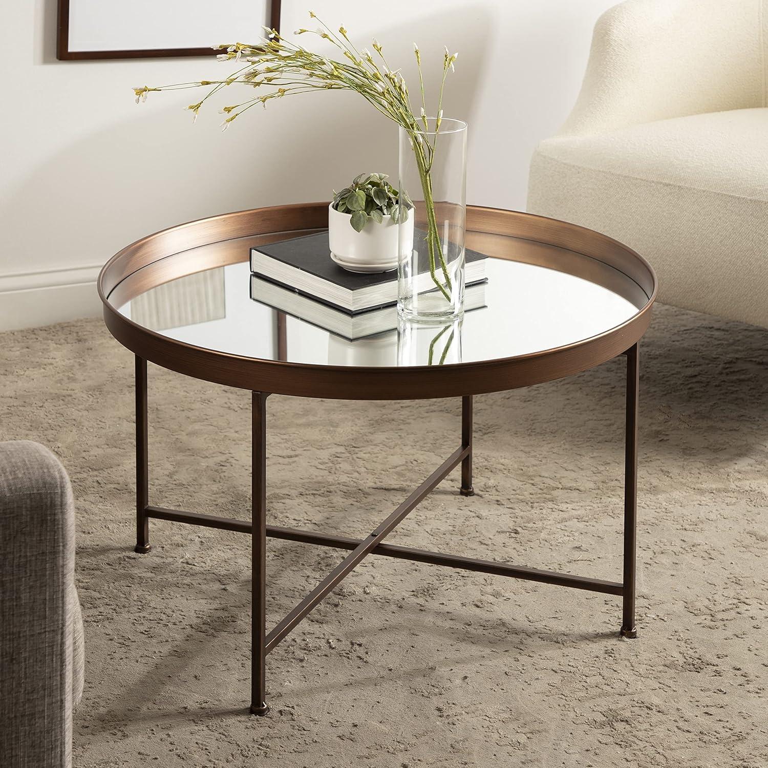 Kate and Laurel Celia Round Metal Coffee Table, 28.25x28.25x19, Bronze