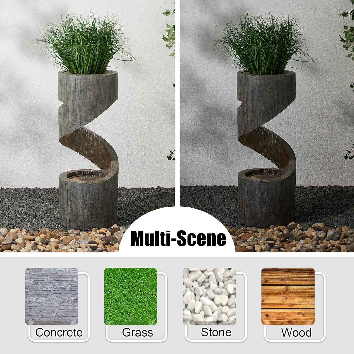 Glitzhome GH11250 Outdoor Polyresin Curved Waterfall Fountain with LED Light, 31.3" H