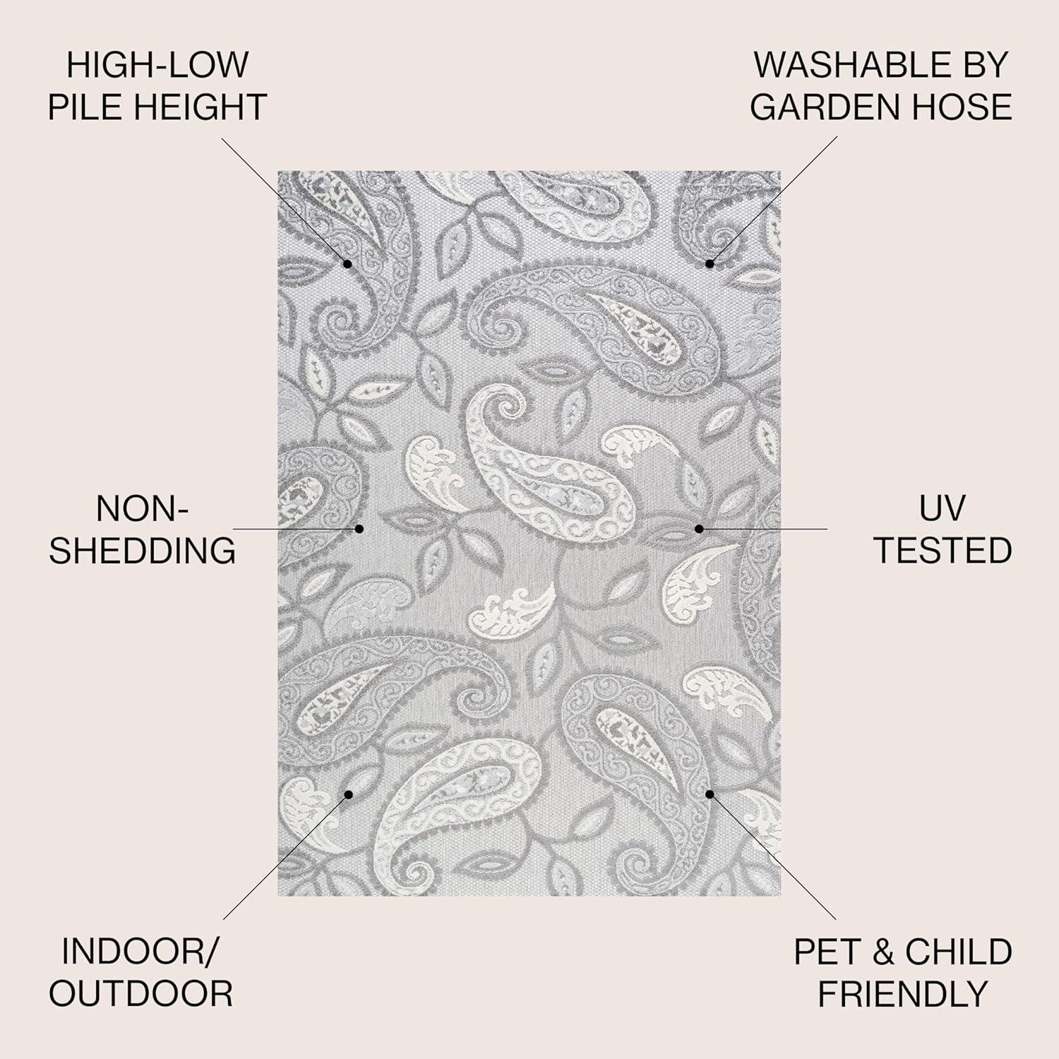 4'x6' Julien Paisley High-Low Indoor/Outdoor Area Rug, Light Gray - JONATHAN Y