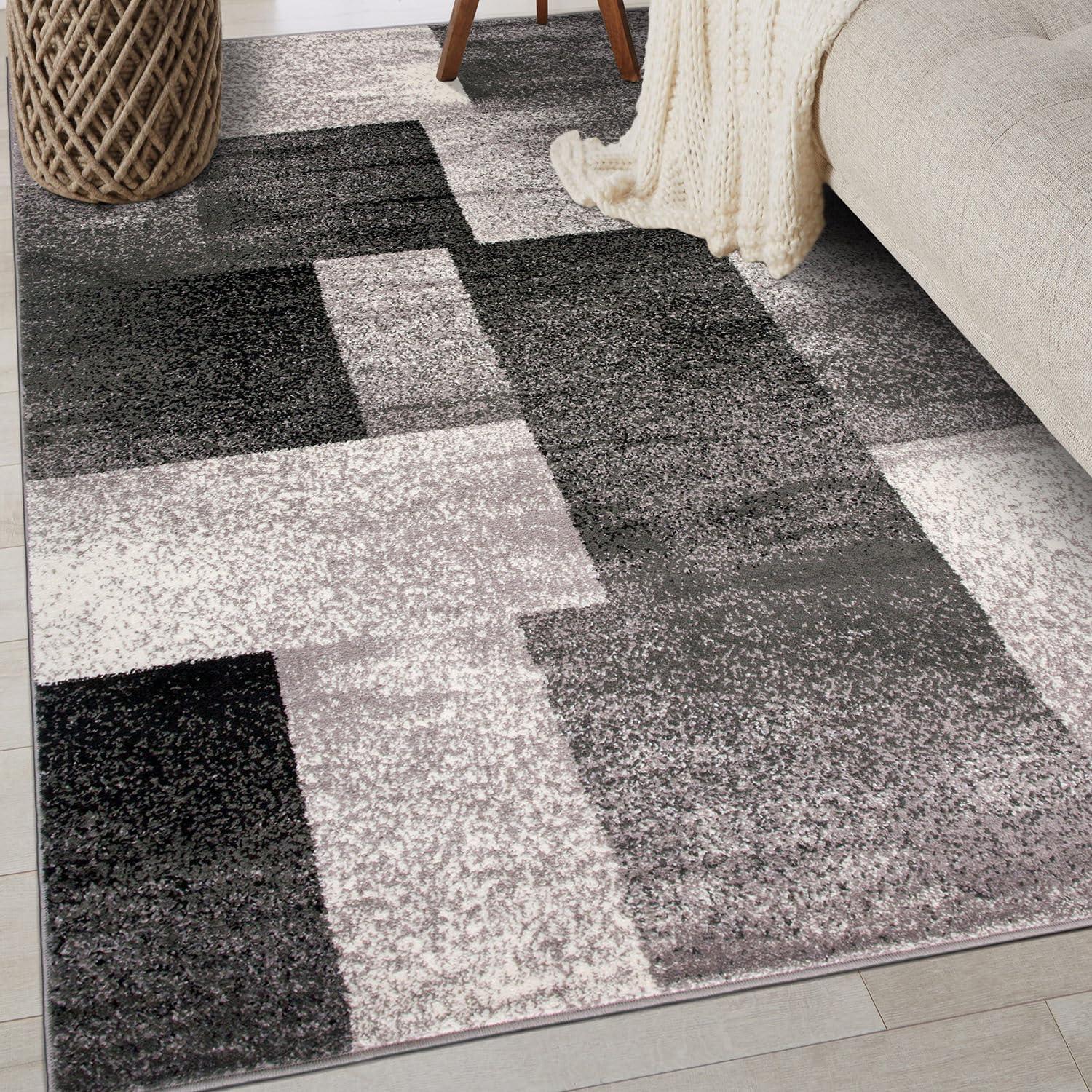 World Rug Gallery Contemporary Modern Geometric Boxes Area Rug - Gray 3'3" x 5'