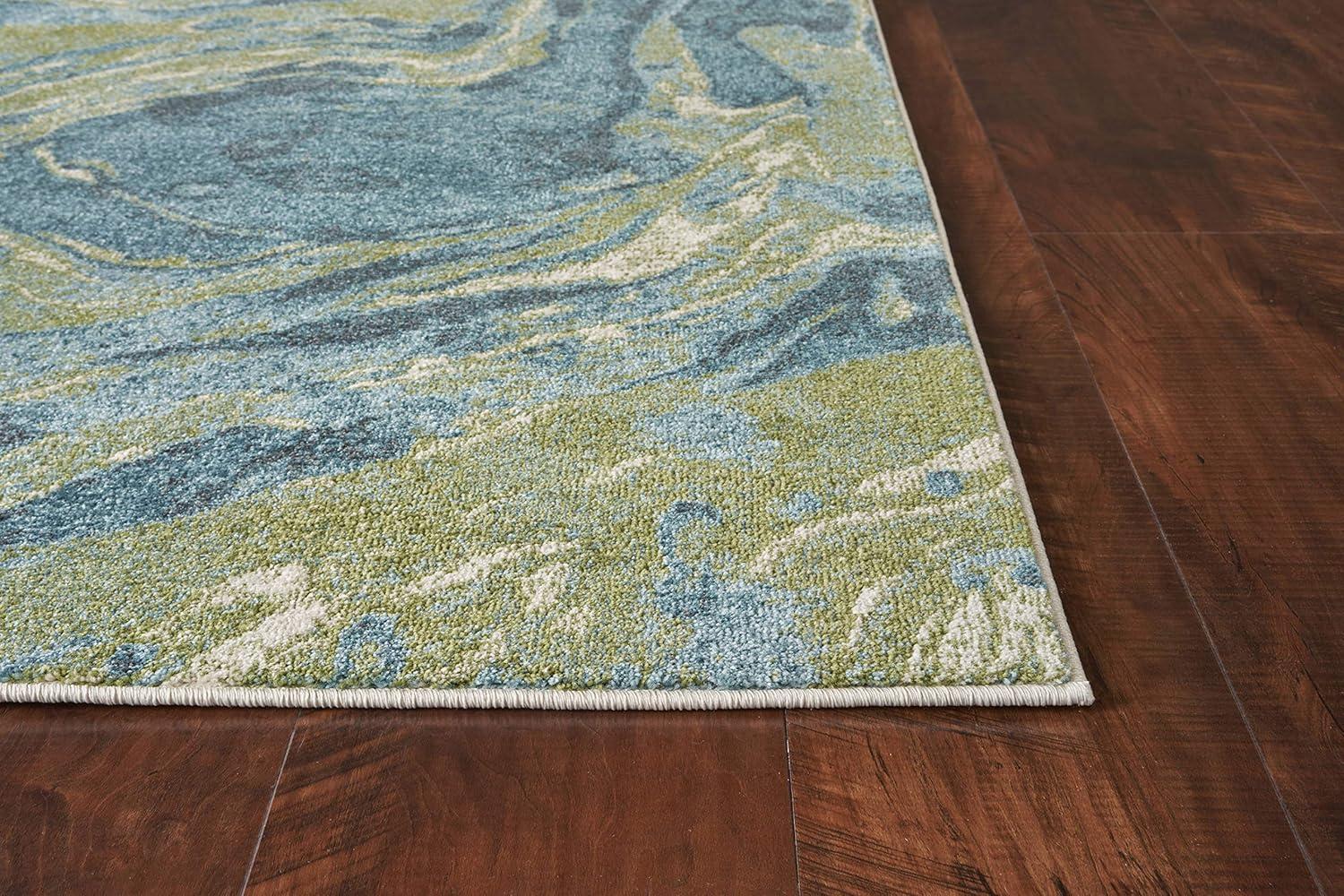 Small Blue Abstract Synthetic Stain-Resistant Rug