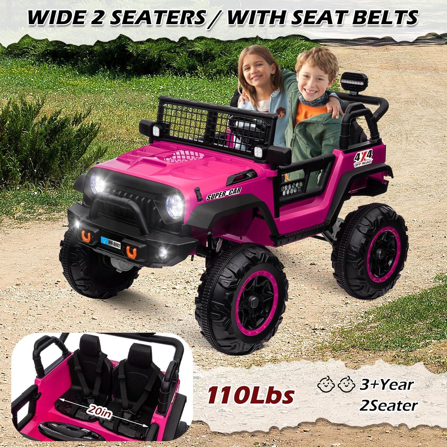 Ancheer 24V Real 2 Seater Ride On Toys Electric SUV Jeep Car With Remote Control,2WD/4WD Switchable, 4X100W Motor, Bluetooth, Music, USB, Lights
