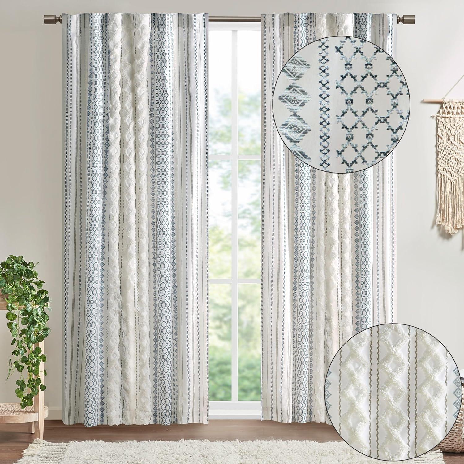 Imani Cotton Printed Curtain Panel with Chenille Stripe and Lining