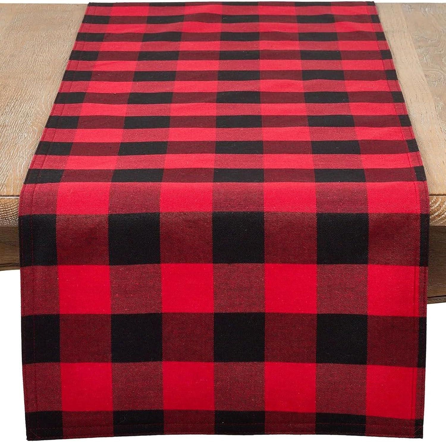 16"x72" Buffalo Plaid Check Classic Casual Everyday Table Runner Red - Saro Lifestyle: Cotton-Poly Blend, Machine Washable