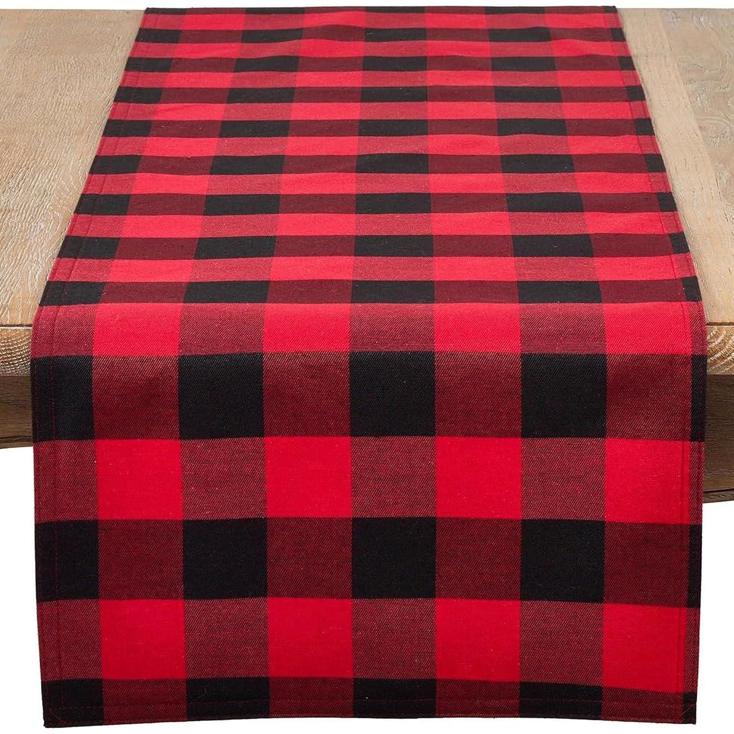 16"x72" Buffalo Plaid Check Classic Casual Everyday Table Runner Red - Saro Lifestyle: Cotton-Poly Blend, Machine Washable