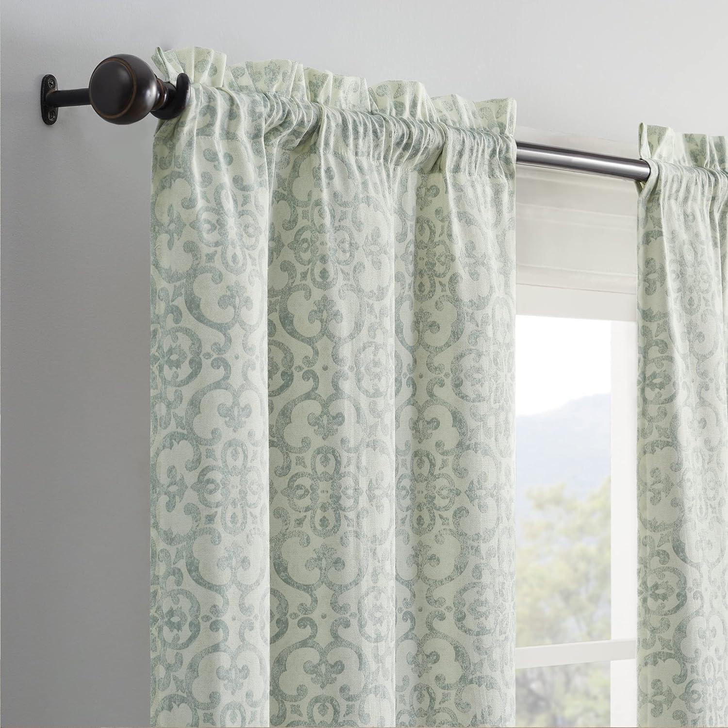 Spa Blue Light-Filtering Cotton Polyester Window Curtains, 84" x 56"